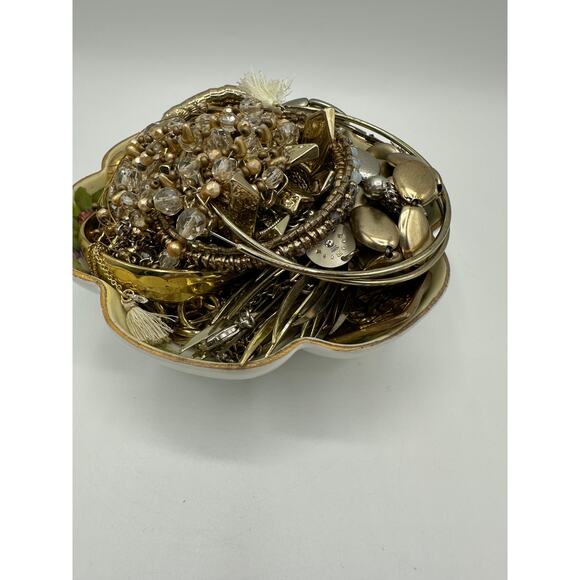 Vintage Gold Tone Jewelry Mystery Jewelry Jar in Vintage Nippon Nut Bowl - Picture 3 of 6